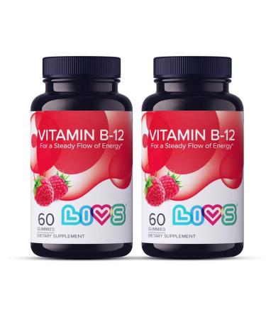 LIVS Vitamin B12 Gummies for Adults & Kids | Vegan Methylcobalamin B12 Supplement | Energy Metabolism & Nerve Support | Raspberry Flavor | Non-GMO Gluten-Free Pectin-Based | 120 Count B 12 60 Count (Pack of 2)