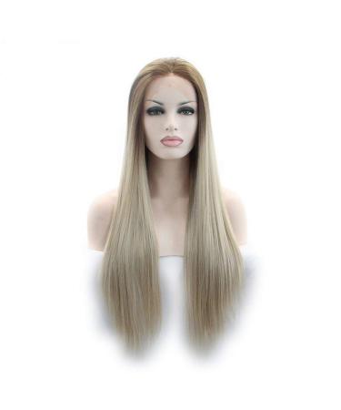 SHIYID Heat Resistant Fiber Hair Brown Blonde Silky Straight Synthetic Lace Front Wigs Long Hair Wig Soft Hair