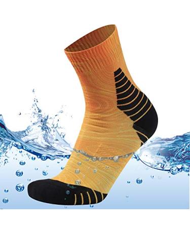 MEIKAN 100% Waterproof Socks, Unisex Digital Printing Breathable Hiking Trekking Wading Socks 1 Pairs Large 1 Pair-orange