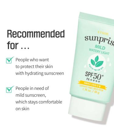 ETUDE Sunprise Mild Watery Light SPF50+/PA+++ 1.7 fl. Oz (50ml) (21AD) | Light Moisturizing Sunblock for Sensitive Skin | Korean Skin Care Products Sunprise Watery Light 21AD - Buy Online on GoSupps.com