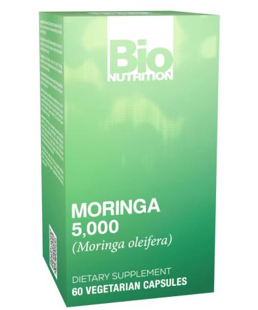 Bio Nutrition Moringa 5000mg 60 Vegetarian Capsules | Complete Green Superfood | Nature's Multivitamin | Energy and Gut Health