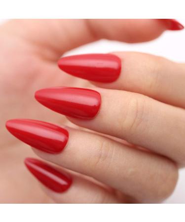 Bomine Long Red Stiletto Fake Nails - 24Pcs Full Cover Acrylic False Nails for Women & Girls, Glossy Manicure Party Tips - Buy Online on GoSupps.com