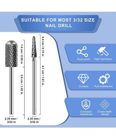 Nail Drill Bits 3/32 Tungsten Carbide Cuticle Clean Bit - 2Pcs Medium Round Top Barrel Head Bits for Gel Polish & Natural Nails - Coarse Medium Grit - Buy Online on GoSupps.com