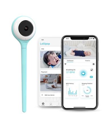 Lollipop Baby Monitor (Turquoise) - with Contactless Breathing Monitoring (No Extra Sensor Required Subscription Service) Sleep Tracking and True Crying Detection Smart AI WiFi Baby Camera