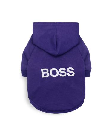 LtuzPet dog sweater with hood "Boss" made of soft fleece warm dog jacket purple small