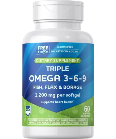 RA Triple Omega 3 6 9 Fish Oil to Support a Healthy Heart DHA and EPA Flaxseed and Borage Oil - 120 Softgels