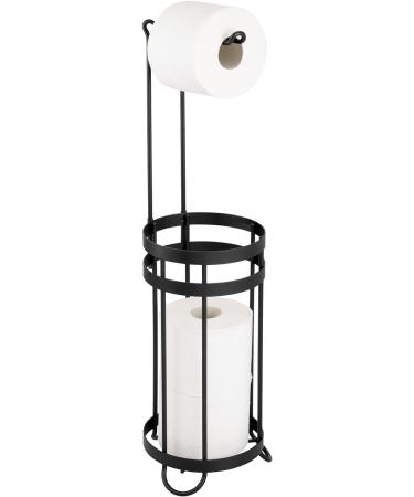 mDesign Metal Free Standing Toilet Paper Holder Stand and Dispenser, with Storage for 3 Spare Rolls - for Bathrooms/Powder Rooms - Holds Mega Rolls - Matte Black