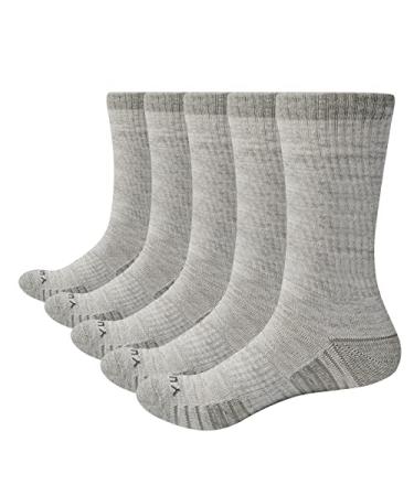 YUEDGE Women's Moisture Wicking Cotton Cushioned Crew Socks 5Pairs/Pack Outdoor Athletic Sports Hiking Socks For Size 6-11 Light Grey 6-9