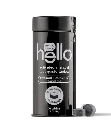 Hello Activated Charcoal Toothpaste Tablets Fresh Mint + Coconut Oil 60 Tablets