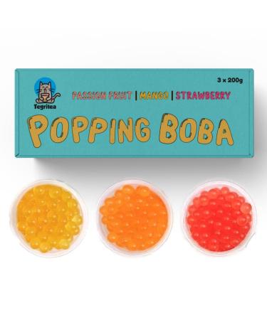 Mango Strawberry Passion Fruit Popping Boba | 200g x 3 | Authentic Taiwanese | Tegritea
