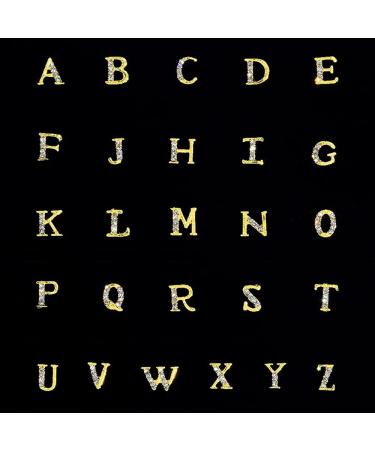 52 Pcs Glitter Gold 3D Metal Nail Studs Decoration Set - Capital English Letters & Rhinestone Combo for DIY Nail Designs | Women's Nail Art Supplies - Buy Online on GoSupps.com