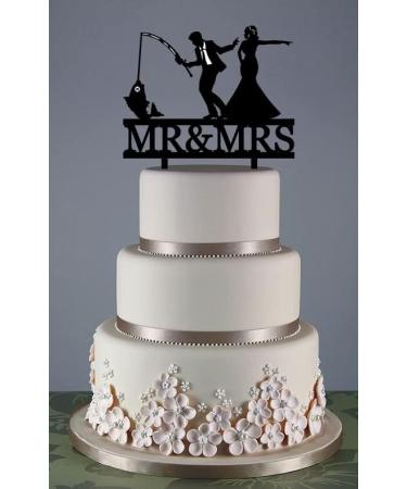 Funny Fishing Wedding Cake Topper - Just Wait a Second - The Bride Urges Groom to Get Married Fishing Couple Cake Topper Mr & Mrs Wedding Cake Topper (Fishing Couple) - Buy Online on GoSupps.com