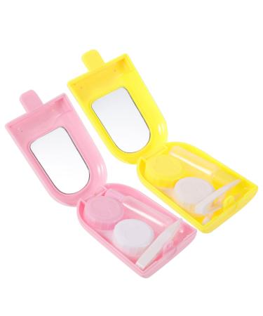 Gatuida Box with 2 sets of contact lens container mirror film ETUI for contact lens lens holder Lens holder Local storage case Practical lens holder Colored contact lenses ice cream plastic