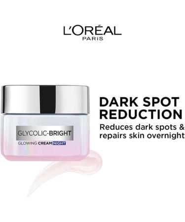 L'Oreal Paris Glycolic Bright Glowing Night Cream 50ml | Overnight Brightening Cream with Glycolic Acid that Visbily Minimizes Spots & Reveals Glowing skin - Buy Online on GoSupps.com