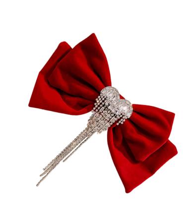 DOITOOL Tassel Hair Clip Red Hair Clips Hair Accessories for Girls Barrettes for Girls Rhinestone Barrettes for Women Womens Barrettes for Hair Girls Tiara Miss Spring Clip Velvet Bow Tie