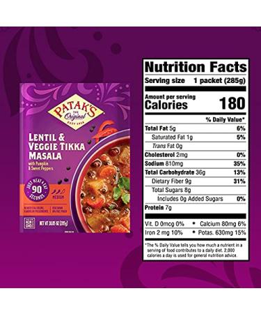 Patak's Vegetarian Meals 10.05oz Variety Pack - Butter Chickpeas, Veggie Korma, Lentil & Tikka Masala - Ready to Heat in 90 Seconds - Pack of 6 - Buy Online on GoSupps.com