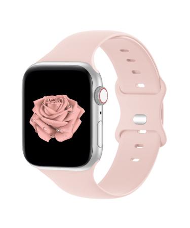 Bandiction Compatible with Apple Watch Series 3 38mm Series 5 38mm 40mm 41mm 42mm 44mm 45mm 49mm, Soft Silicone Sport Replacement Strap Compatible for iWatch SE Series Ultra 8 7 6 5 4 3 2 1 Sport Edition,Women Men 1 Sand Pink 38mm/40mm/41mm