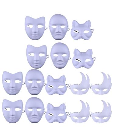 Sevacc 16 pieces empty masks paintable paper masks White DIY paper masks costume handicraft masks for masquerade cosplay (mixed style)