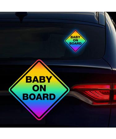 Nouiroy baby on board stickers for cars high -reflective rainbow car sticker baby in the car sticker and sticker baby safety warning sign waterproof pvc sticker for car window block rainbow
