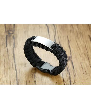Custom Engraved Medical Alert ID Paracord Bracelets for Allergy Awareness - Emergency Life Saver Bangle for Men - 9 Inches Black - Buy Online on GoSupps.com