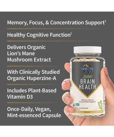 Garden of Life Herbals Brain Health Supplement with Organic Lion s Mane & Turmeric Non-GMO Gluten-Free Mint Flavor Supplement for Memory Focus & Healthy Brain Function 30 Vegan Capsules - Buy Online on GoSupps.com