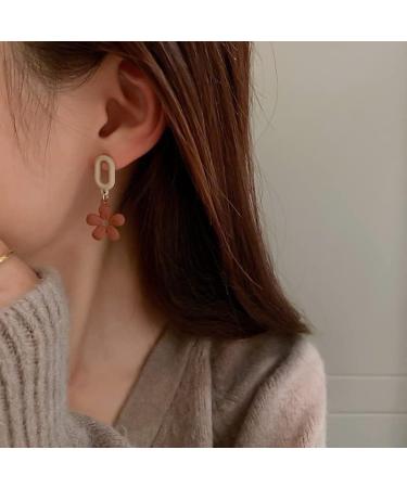 Fashion Earrings Asymmetric Acrylic Flowers Temperament Earrings Colors Red and Brown Sweet Gentle Lovely Party Banquet Jewelry Dainty Earrings Fashion Accessories - Buy Online on GoSupps.com