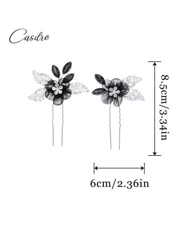 Casdre Black Flower Bride Wedding Hair Pins - Silver Crystal Bridal Hair Pieces (Pack of 2) - Buy Online on GoSupps.com