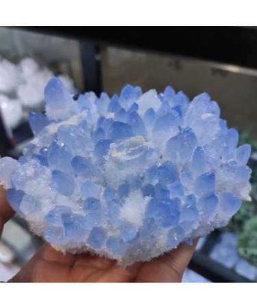 Natural Crystal Rough Home Decoration 1pcs 300-700g Rare Beautiful Blue Ghost Phantom Quartz Crystal Cluster Specimen Stones (Size : 400-500g)