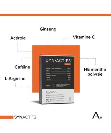 ARAGAN - Synactives Pack of 2 Dynactives - Anti-Fatigue Food Supplement - Ginseng Acerola Caffeine Vitamin C and Peppermint - 60 capsules - 1 month taken - Made in France - Buy Online on GoSupps.com