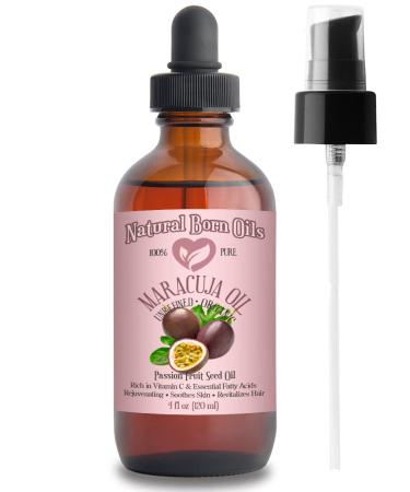 Natural Born Oils 4oz Maracuja (Passion Fruit Seed) Oil  100% Pure and Natural  Organic  Cold-pressed  Unrefined  Rejuvenating  Includes Pump & Dropper 4 Ounce