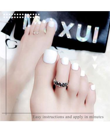 Melayous 48Pcs Black White Short Press On Toenails Set | Glossy Square False Toe Nails for Women & Girls | Full Cover Artificial Toenails with Glue - 2 Packs - Buy Online on GoSupps.com