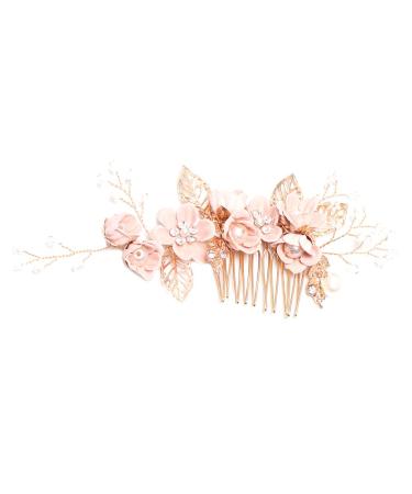 Wedding Hair Comb Rhinestone Clip Headpiece Crystal Bridal Hair Accessories (Pink) Pink