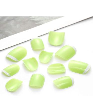 French False Nails Green Short Square Acrylic Art Nail Tips 24Pcs Full Cover Press on Fake Nails for Women and Girls - Buy Online on GoSupps.com