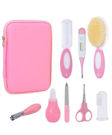 Baby Grooming Kit Newborn 8 Pcs Healthcare Essentials for Travelling Home Daily Use Baby Accessories Infant Baby Nail Kit Toddler Nursing Care Stuff Pink