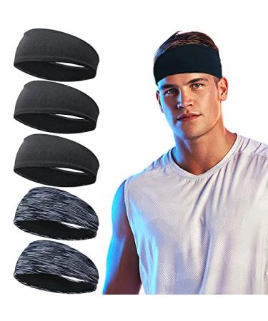 5 Pack Sports Headband for Men Breathable Mesh Design Reused & Washed Mens Headband Sweat Bands for Running Yoga Fitness Workout