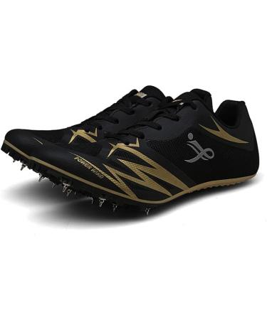 muchflash Unisex Track & Field Spike Shoes | Lightweight Training Sneakers for Jumping & Athletics | Spikes for Youth & Kids | Black-Golden | Size 9 Women/7.5 Men - Buy Online on GoSupps.com