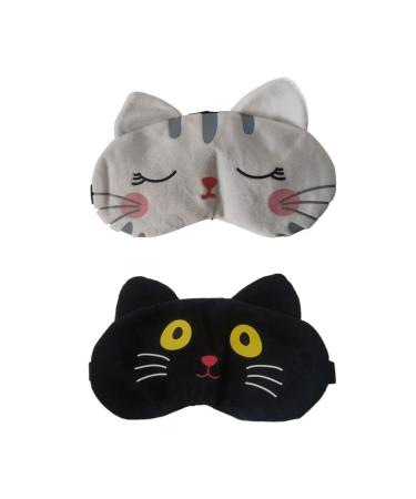 2 Pack Cute Travel Cat Sleep Eye Mask Soft Animal Cartoon Funny Blindfold Sleeping Eye Mask Eye Cover for Women Girls Kids Sleep Plane Office Nap (White Black)