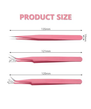 Yutou 3-Piece Pink Lash Tweezers Set | Stainless Steel Eyelash Extension Tools Straight & Curved Precision for False Eyelashes - Buy Online on GoSupps.com