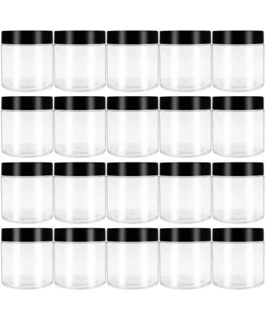 20Pcs 4oz Clear Plastic Slime Containers,Round Wide-Mouth Storage Jars,Refillable Container for Slime,Cosmetic,Lotion,Candy,Craft,Black Lids 4 oz black lid