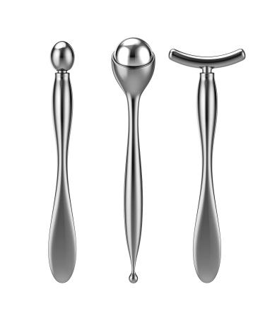 3-IN-1 Metal Eye Cream Applicator Roller Wand Stick  Face Roller Massager Tool for Eye Massage Face Massage Facial Massage Beauty Massage Reduce Puffiness (Silver) - Buy Online on GoSupps.com