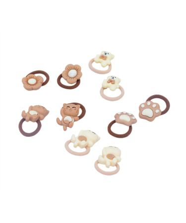 Gerulyss 10 Pcs Coffee Hair Elastic Ties - Cartoon Flower Beige Scrunchies | Cute Bear Paw Ponytail Holder & Happy Cat Hair Accessories - Buy Online on GoSupps.com