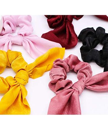 Aileam 6PCS Satin Silk Hair Scrunchies with Bunny Ear Bow - Classic Color Set - Buy Online on GoSupps.com