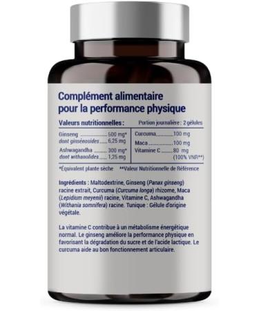 SPORT FORMULA Power Endurance Joints Recovery Ginseng Turmeric Maca Vitamin C Ashwagandha 100% Natural Physical Performance Food Supplement 60 Capsules Made in France - Buy Online on GoSupps.com