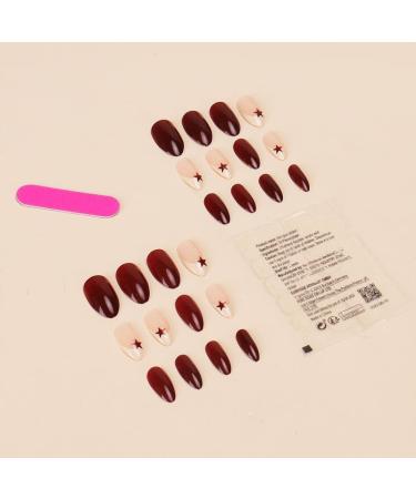 24Pcs/Set Press On Nails Brown five pointed star European and American sweet cool style False Nails Acrylic Fake Nails Full Cover Nails Artificial Finger Manicure Press on nails for Women and Girls - Buy Online on GoSupps.com