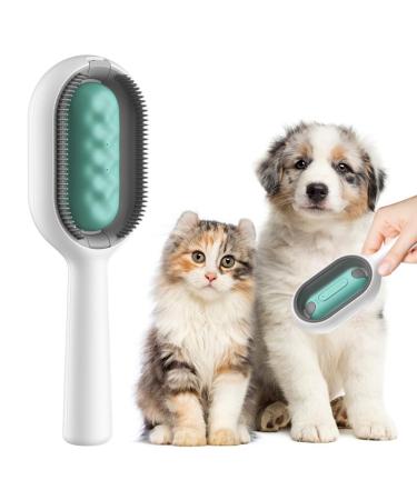 Urijk animal hair removal comb with water tank cleaning brush for animal hair cat brush for animal hair remover portable multifunctional pet cleaning brush Ideal for massage care and remove hair without wet wipes Essence fluid short-haired green