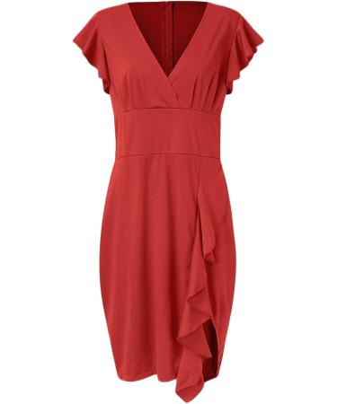 Briskyry V-Neck Floral Knee-Length Business Dresses for Women - Elegant Summer Party Dress with Ruffled Hems | Vintage XL Orange - Buy Online on GoSupps.com
