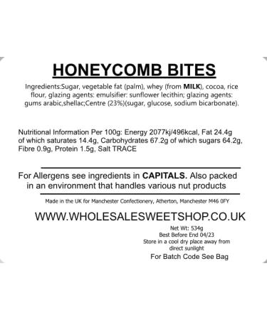 Ellies Jellies Honeycomb Bites 534g Bucket Chocolate Crunchy Brown/Yellow Chocolate Flavoured Coated - Buy Online on GoSupps.com