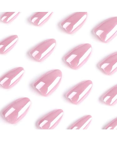 Justotry Chrome Pink Press On Nails - 24 Piece Glossy Almond Design | Medium French Mirror Artificial Nails for Women - Buy Online on GoSupps.com