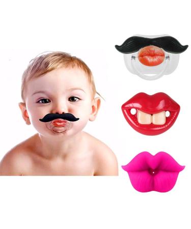 3Pcs Funny Teeth and Mustache Pacifier Cute Gentleman Mustache Designed Baby Pacifiers for Soothe Your Newborn Baby  Infants Toddlers