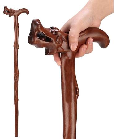 Wooden Walking Stick Solid Cane Crutches Hand-Carved Dragon Sticks Natural Wood Materials High-End Collection Gifts Box Packaging Wealth- Durable - Buy Online on GoSupps.com